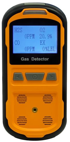 Gas Detector, GiiHoo 4 Gas Detector for H2S,O2,CO and LEL Professional 4 Gas Monitor with Vibration, Audible, Visual Portable Rechargeable Gas Sniffer Alarm with LCD Display (Orange)