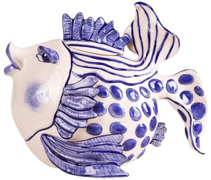 Exquisite Handbemalte Tiermotiv-Teekanne: Genuss in Stil (Fisch blau weiß)