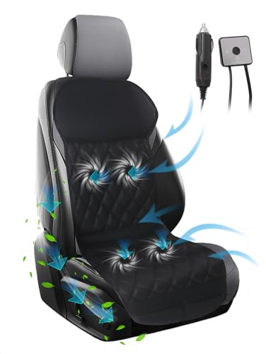GCDZFYG Air Suction Cooling Car Seat Cover Front Seat, 12V Circulation Ventilation Cooling Car Seat Cushion, Summer Cooling Seat Cushion Suitable for Car SUV Truck Universal Style, Classic Black