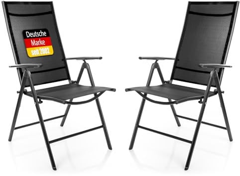 BigDean 2 Stück Gartenstühle 120 kg belastbar Balkonstühle Gartenstuhl - Klappstuhl mit 7-Fach Verstellbarer Rückenlehne – hochwertiger Campingstuhl für Balkon, Garten & Terrasse – dunkelgrau/schwarz