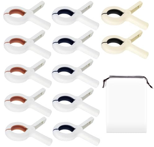 JIANGZHIB 12 Pezzi Clip per Asciugamani da Spiaggia, Con Borsa Conservazione Mollette per Telo Mare, Antivento e Antiscivolo Mollette Grandi per Teli Piscina, Telo da Apiaggia, Biancheria da Letto
