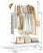 SONGMICS HOME Kleiderständer auf Rollen, Garderobenständer, 2 Kleiderstangen, Ablagefläche, seitlicher Organizer, Haken in Streichholz-Form, stabil, Schlafzimmer, Flur, mattweiß HSR171W01