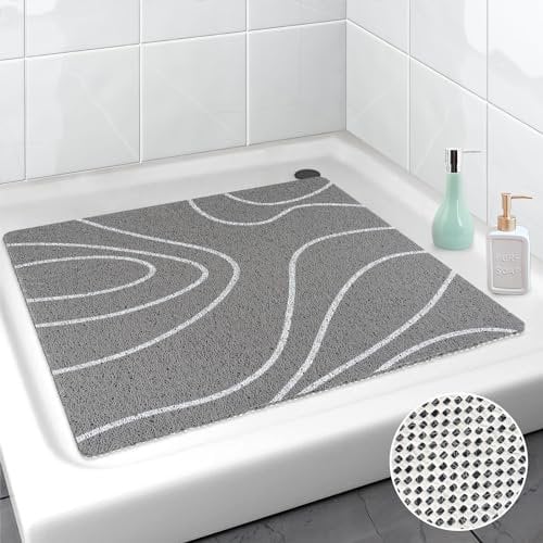 Lurowo Duschmatte rutschfest 80x80 cm, Duschmatte PVC-Luffa, Weich Komfort Duscheinlage rutschfest, schnell trockend Antiruschmatte Dusche für Badezimmer Duschwannen (Grau A, 80 x 80 cm)