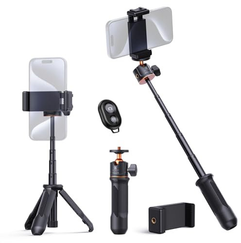 K&F Concept MS09 Mini Tripod with 1/4'' Screw for Compact Camera, 34cm Portable Travel Tripod with Phone Holder, Selfie Stick Compatible with Sony Alpha ZV-E10L, Canon EOS 2000D, Nikon COOLPIX P950