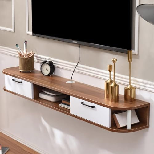 Meuble TV Flottant, Meubles TV muraux en Bois avec Trou de Gestion des câbles, Meuble TV Suspendu pour Petite Chambre d'appartement/Blanc, Blanc, 120 cm
