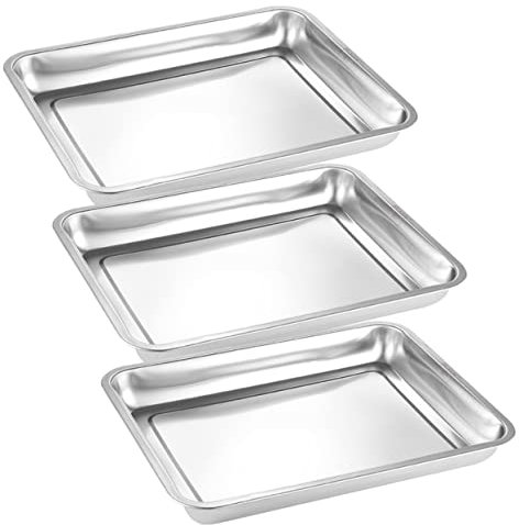 MOLUCKFU 3stücke Rechteckige Edelstahlschale Ofenpfanne Praktische Schale Grillplatte Snackplatte Edelstahlplatte Für Küche Camping Picknick Familienfeiern Partys Gourmetpartys