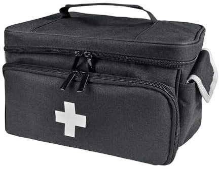 Lunaanda Bolsa Médica de Primeros Auxilios Vacía, Bolsa de Emergencia,Organizador de Medicamentos de Gran Capacidad con Varios Compartimentos para Visitas a Casa, Casa, Viaje, Negro