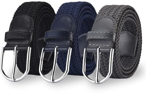 Alleshelfer Stretchgürtel 3 Stück, Elastik Flechtgürtel, Elastischer Gürtel Herren, Unisex Stoffgürtel Stretch, Gürtel Flexibel Damen, Geflochtener Breite 3.3cm Länge 90 cm bis 110 cm (Stil 1)