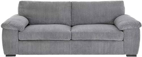 Großes Cord-Sofa, 3-Sitzer, Plüsch und moderne Wohnzimmer-Couch (Grau)