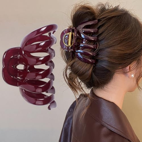 Rot haarklammer Groß Haarspangen Damen Vintage Haarklammern Mädchen 9 CM Haarspange Damen Kunststoffe Hair Clip Rutschfest Haarclips Damen French Red Claw Clip Hair Clips For Women Hair Accessories
