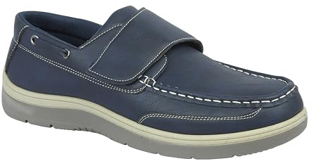 Charles Southwell Men's Wide Fit Faux Leather Touch & Close Slip On Or Lace Up Casual Lightweight Comfort Boat Deck Shoes (Navy Strap, UK Footwear Size System, Adult, Men, Numeric, Medium, 12)