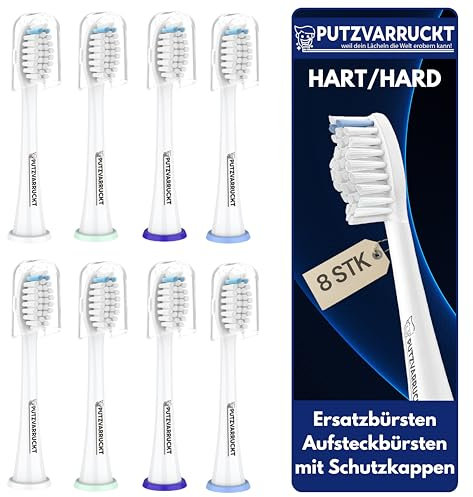 PUTZVARRUCKT 8er-Set harte Aufsteckbürsten kompatibel mit Philips Sonicare – Schallzahnbürsten-Aufsätze für intensive Reinigung – Ersatzbürsten passend für HX-Modelle, entspricht ProResult, Hard