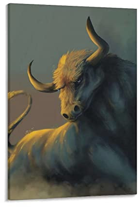 HSYIFF Leinwand Druck Poster Senza Cornice 50 * 70cm Inchiostro toro polvere animale angolo capelli poster soggiorno camera da letto pittura opera d'arte