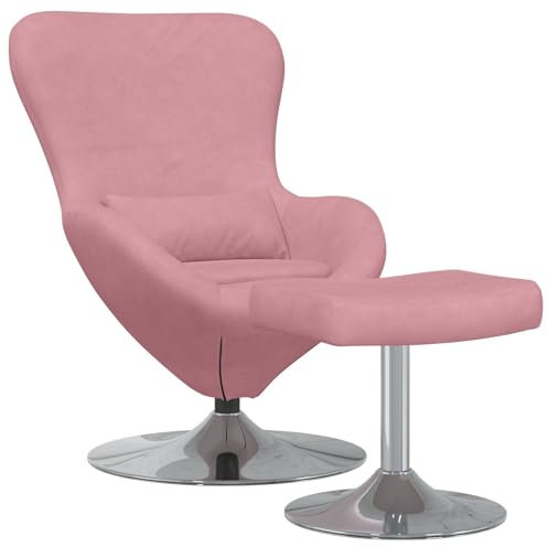 vidaXL Chaise Œuf avec Pouf Rose 63 x 73 x 90 cm Velours, Fauteuil Moderne, Siège Élégant, Velours, Confortable, Pivotant pour Détente à la Maison