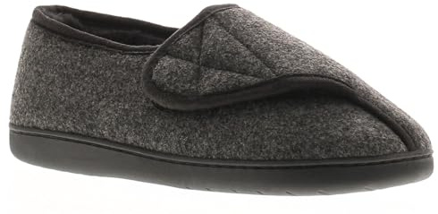 Dr Keller Vince Wide Fit Men's Slippers - Slip-On Diabetic Slippers Men Boasting Warmth & Comfort with Touch Close Fastening, Fur Lining & Cushioned Insole