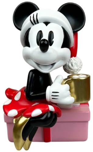 Deko 3D Disney Gartenfigur Minnie Mouse Santa mit Tasse und Geschenk H:19,5 cm aus Kunststoff - Figur Weihnachten Minni Maus, moderner Deko Stil für Fans, Gartendekoration, Statue