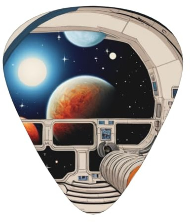 Space Pod bedrucktes Plektrum-Set - 12 Stück, dünne, mittlere und dicke Gitarrenplektren, geeignet für Gitarre, Bass, E-Gitarre und Ukulele