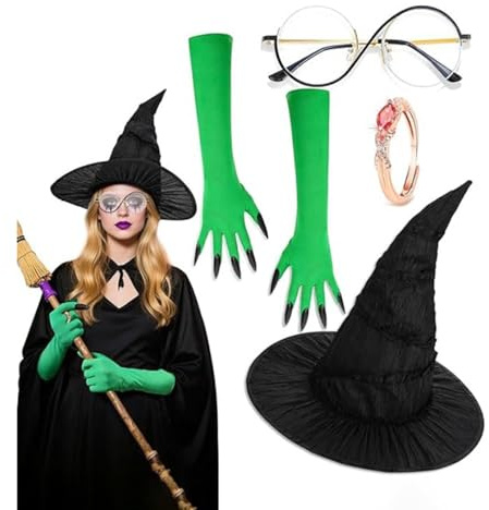 Hexenkostüm für Damen, Hut mit grünen Klauen, Kostüm für Halloween, Karneval, Role Play und Kostüme