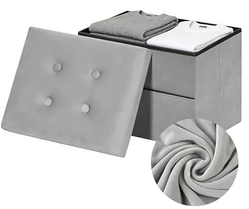 ZOESTORAGE Ottoman Storage,Small Grey Ottoman Storage Box,Ideal for Living Room,Bedroom,Dorm,40 x 30 x 30 cm,Grey