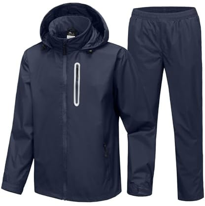 JACKETOWN Mens Raincoat Golf Waterproof Jacket & Trousers Packable Rainwear | Taped Seam, Hood,Reflective Strips, 5 Pockets, Windproof, Breathable for Fishing,Hiking Camping Cycling Outdoor Work S-3XL