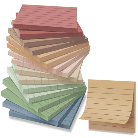 Wowivy (16 Pack) Lined Sticky Notes 3x3 inch Ruled Stickies,Vintage Colors | Self-Stick Pads,Super Sticking Power Memo Pads,Post on Windows Doors,Recyclable,Easy to Write on,Hold Well