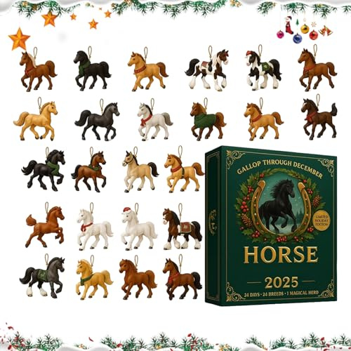Horse Advent Calendars 2025, 24 Days of Christmas Horse Countdown Calendar, 24 Pieces 2D Acrylic Horses Hanging Ornaments, Uniquee Christmas Tree Decorations for Horses Lovers, Collectors