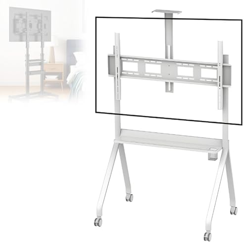 VzxCrue Mobiler TV-Wagen, mobiler interaktiver Whiteboard-Ständer, mit 4 um 360 Grad drehbaren Rollen und Befestigungsvorrichtung, für Klassenzimmer W-42×86IN