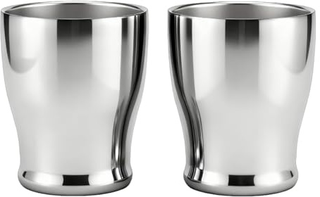 TIAKO 2er-Set Doppelwandige Vakuum-Isolierte Edelstahlbecher, 8,8oz (260ml) - Schweißfeste Heiß- & Kaltgetränkebecher für Whisky, Kaffee, Cocktails, Zuhause & Reise, Spiegeleffekt (Silber)