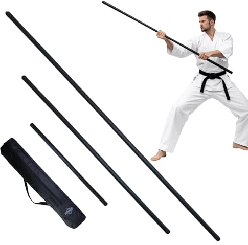 HXRROO Collapsible Foam Padded Bo Staff 4ft / 6ft – Portable Martial Arts Training Staff for Safe Practice, Lightweight Detachable Design with Carry Bage(Matte Black)