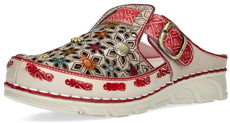 Laura Vita Damen Clog mit Cut-Outs und ornamentalem Muster Dorry 01, Größe:38 EU, Farbe:Rot