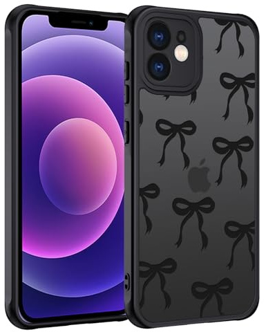 TUUTPU Handyhülle für iPhone 12 Mini Hülle, Aesthetic Motiv Schleifen Muster Design Matt Transluzente Schlanke Hart Case Kratzfeste PC Rückseite + TPU Bumper Stoßfest Schutzhülle, Schwarz
