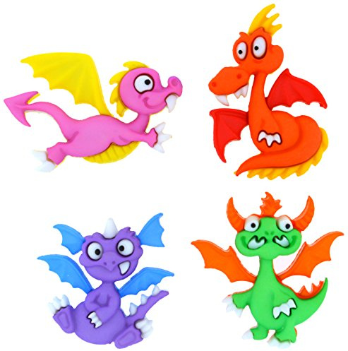 Dress it Up Dragon Tale Button, Plastic, Multi-Colour, 32 x 22-32 x 27 mm, 4-Piece