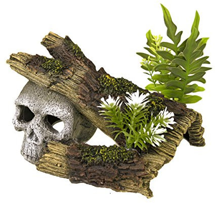Rosewood 911019 Aquaristik-Ornament Schädel aus Harz mit Pflanzen, Small