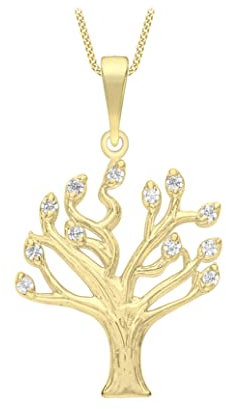 CARISSIMA Women's 9ct Yellow Gold Cubic Zirconia Tree Of Life Adjustable Necklace of Length 41-46cm