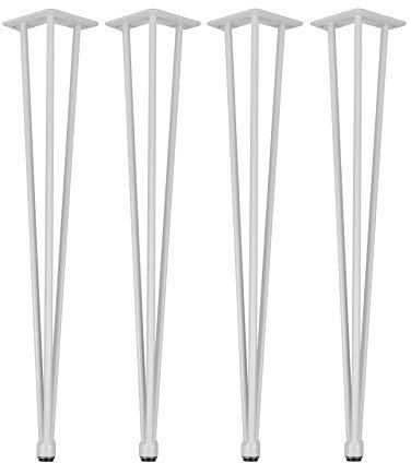 Natural Goods Berlin 4X Hairpin Legs Adjustable | Tischbeine Höhenverstellbar | 12mm Stahl | Esstisch, Schreibtisch, Tischgestell, Tischkufen DIY (71cm - 3 Streben - Esstisc, Weiß)