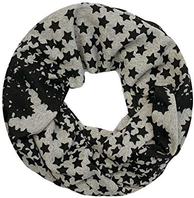 WANSSY® Loop-Schal Damen Rundschal Schlauch-Schal Feinstrick doppellagig warm kuschelig hochwertig mit Sterne Katze Totenkopf Eule Kette Muster (Ausfließend Sterne Grau)