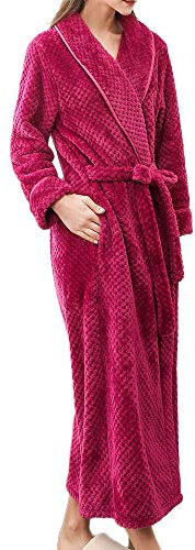 ZYUEER Peignoir Femme Polyester Robe de Chambre Polaire Chaud Long Polyester Peignoir de Bain Homme Eponge Hiver Longue Unisex pas cher (L, Rose vif)