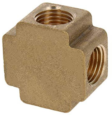 MroMax - Raccordo a croce in ottone con filettatura femmina 1/4 PT a 4 vie, 1 pezzo