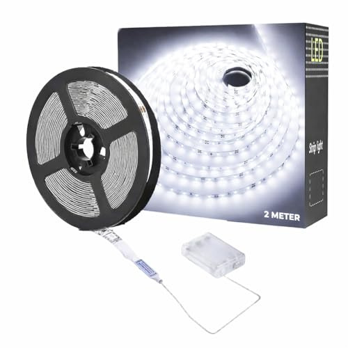 CUQOO LED Strip Light Battery Powered | White Self Adhesive Strip Lights | REMOTE CONTROL OPTION: bedroom · cabinet · kitchen · cupboard · energy efficient · cuttable · dimmable · flexible