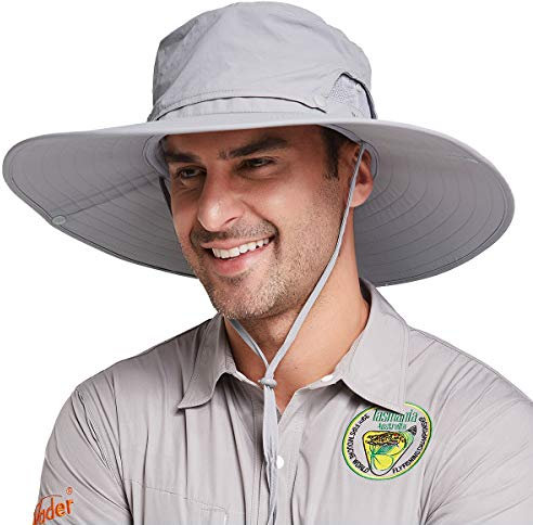Gisdanchz Outdoor Tropenhut Safarihut Buschhut Herren Anglerhut Sonnenmütze Masche Sonnenschutz Kopf Gartenhut Wanderhut Wide Brim Boonie Hat Sonnenhut Tropen Herren Damen Wasserdicht,Hellgrau