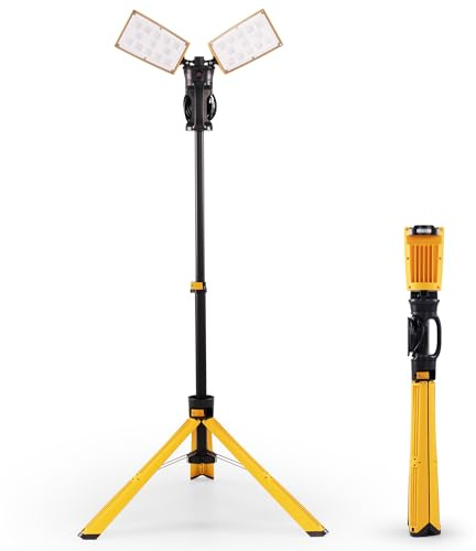 LUTEC 【Upgraded】 6290Pro 15000 Lumen 105 Watt Dual-Head LED Work Light with Telescoping Tripod, Work Light with Stand Rotating Waterproof Lamps and 8 Ft 3-Prong Power Cord