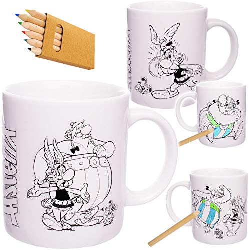 alles-meine.de GmbH 1 Stück Henkeltasse/Kaffeetasse - Asterix - Obelix - Idefix - Motiv-Mix - groß - 340 ml - Porzellan/zum Bemalen inkl. Buntstifte - Keramik - Teetasse - ..