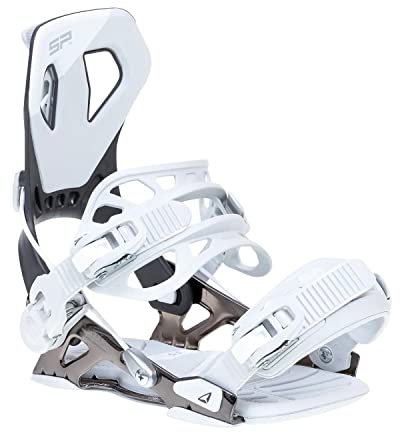 BEXTREME Snowboard Bindung SP Core Gunmetal 39-41,5EU 9-12US für Damen und Herren Automatische Bindung, Typ Flow, Farbe weiß und Silber, Größe M, für Freestyle und Freeride