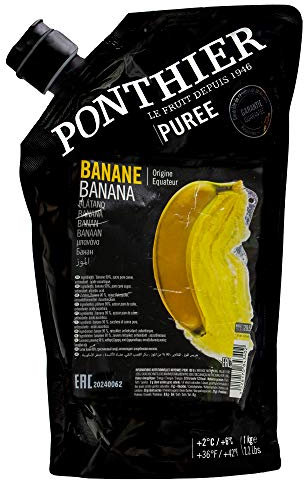 Food-United BANANEN PÜREE Frucht-Püree von Ponthier 1KG für Smoothie-Bowl-Sorbet-Gelée-Topping-Joghurt-Shake ohne künstliche Zusätze ausgewählte Früchte höchster Qualität