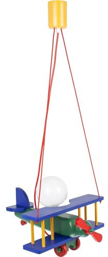 HELLUX Kinderzimmer Lampe Decke aus Holz | Deckenleuchten für Kinder | Kinderlampe Decke 70x29x32cm für Babyzimmer | Flugzeug Lampe E27 ohne Leuchtmittel (Mehrfarbig)