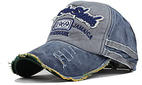 YULOONG Vintage Baumwolle Baseball Cap Fashion Washed Denim Retro Ausgefranste Kante Sonnenhut Bestickter Trucker Hut Klassische Sport Casual Cap Einstellbare Größe für Männer Frauen (B-Marine A)