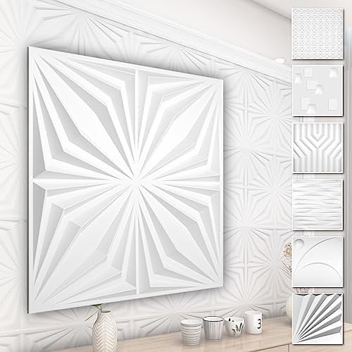 HEXIM 3D Wandpaneele, PVC Kunststoff weiß - Abstrakt Design Paneele 50x50cm Wandverkleidung (2QM HD126) Schlafzimmer Ideen Akustik