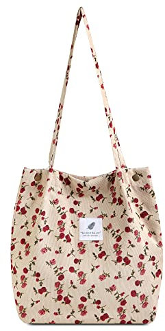 Makukke Tote Bag Aesthetic - Umhängetasche Damen, Cord Tasche Schultertasche stofftaschen Shopper Henkeltasche für Alltag, Büro, Schulausflug und Einkauf,Beige