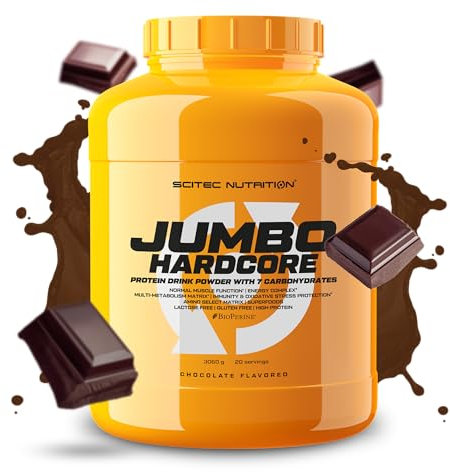 Scitec Nutrition Jumbo Hardcore, Weight Gainer hyperprotéiné avec Amino Select Matrix, Superfoods, Creatine et 7 hydrates de carbone, Sans Gluten et Sans Lactose, 3060 g, Chocolat