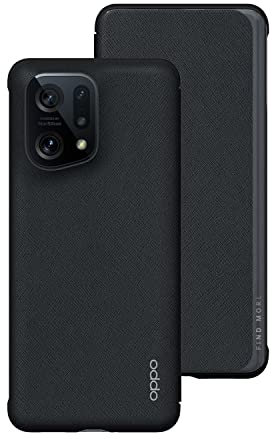 OPPO Find X5 official phone case, vegan PU leather flip case, Black